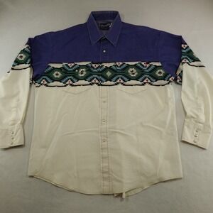 Vintage Wrangler Shirt‎ Men XL Brushpopper Southwestern Aztec Western Pearl Snap